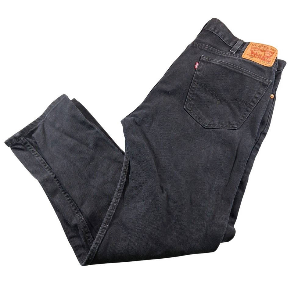Levi's Mens 505 Regular Fit Jeans 38x32 Black Straight Leg Denim Pants